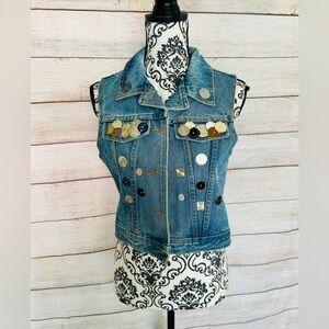 B-CUZ Women’s Vintage Blue Upcycled Watch /Clock Collared Cropped Denim Vest M